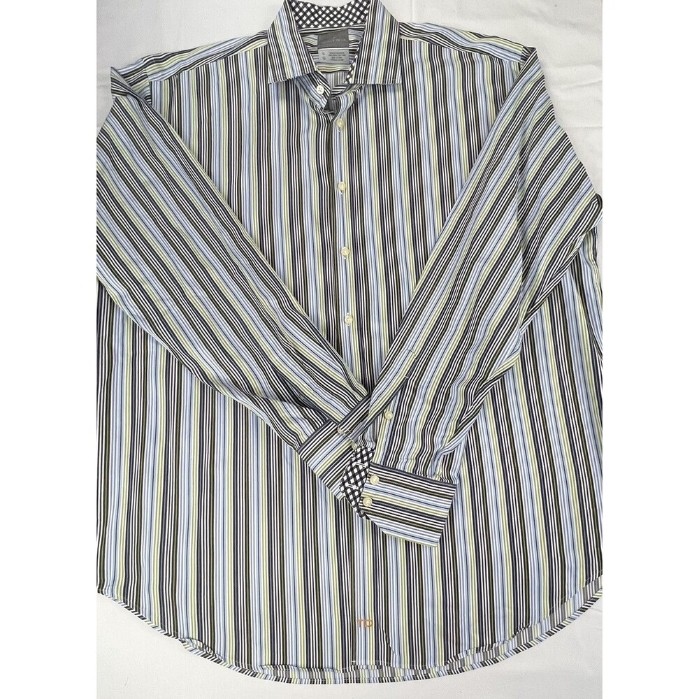 Thomas Dean Mens Striped Flip Cuffs Long Sleeve Button Up Shirt Size XL